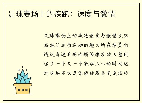 足球赛场上的疾跑：速度与激情