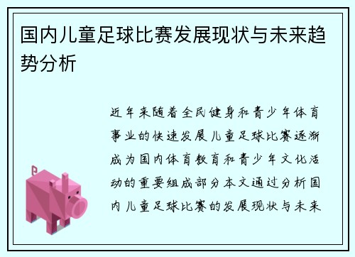 国内儿童足球比赛发展现状与未来趋势分析