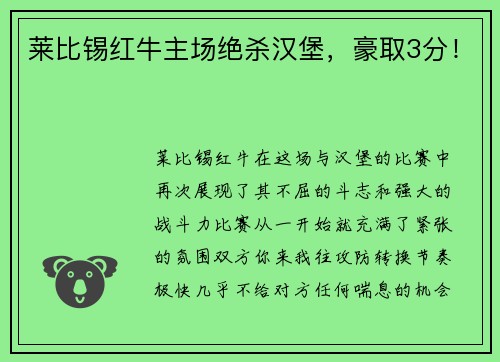莱比锡红牛主场绝杀汉堡，豪取3分！