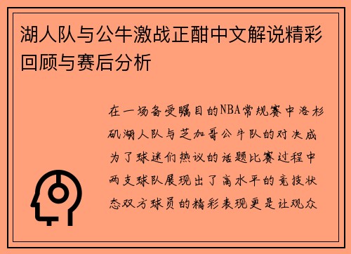 湖人队与公牛激战正酣中文解说精彩回顾与赛后分析