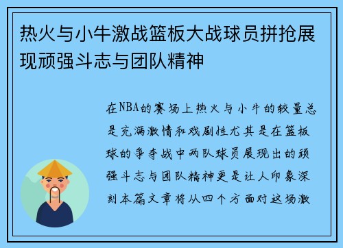 热火与小牛激战篮板大战球员拼抢展现顽强斗志与团队精神